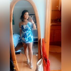 Tropical floral asymmetrical one shoulder romper